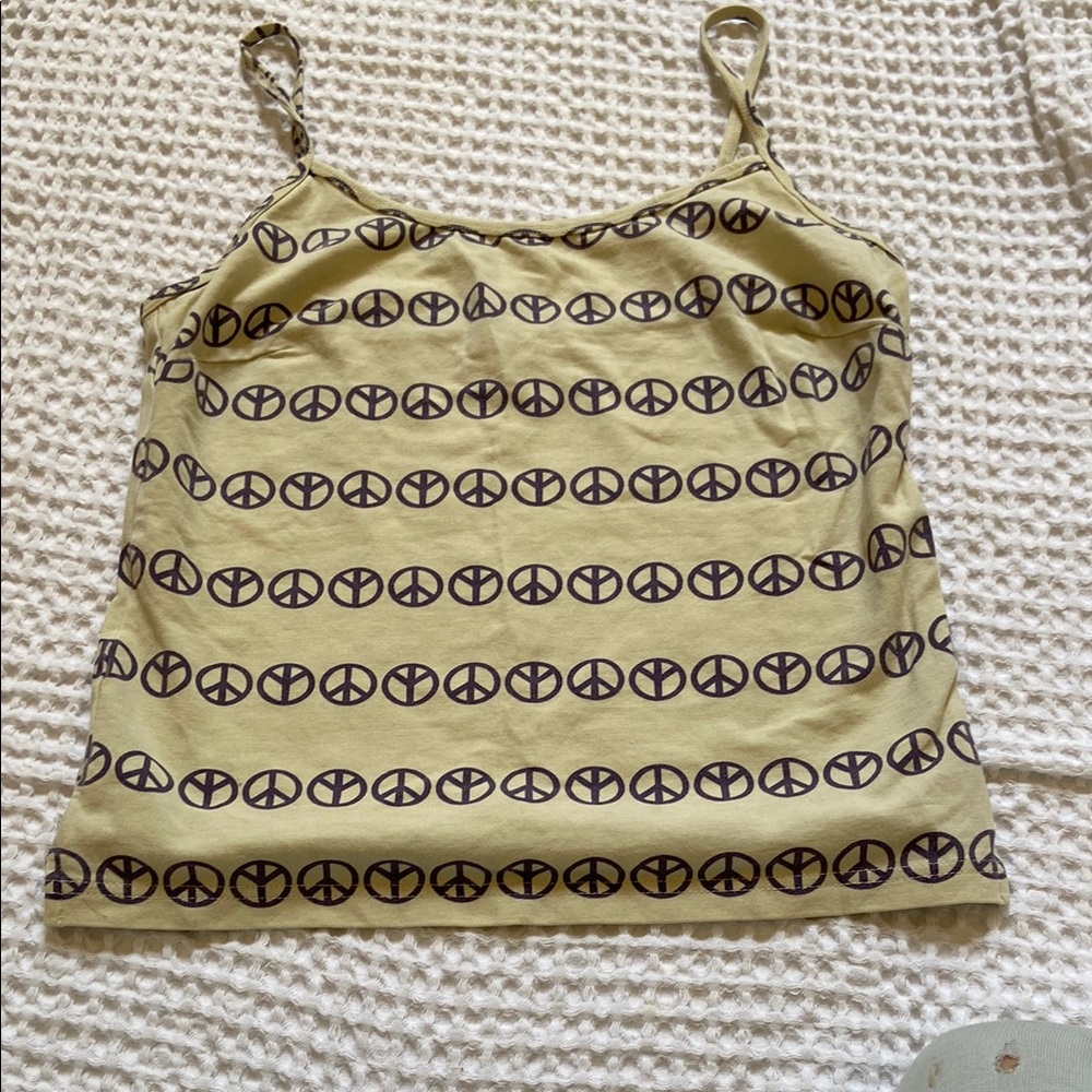 🔥3/$15 Peace Sign cream and gray Tank Top size S